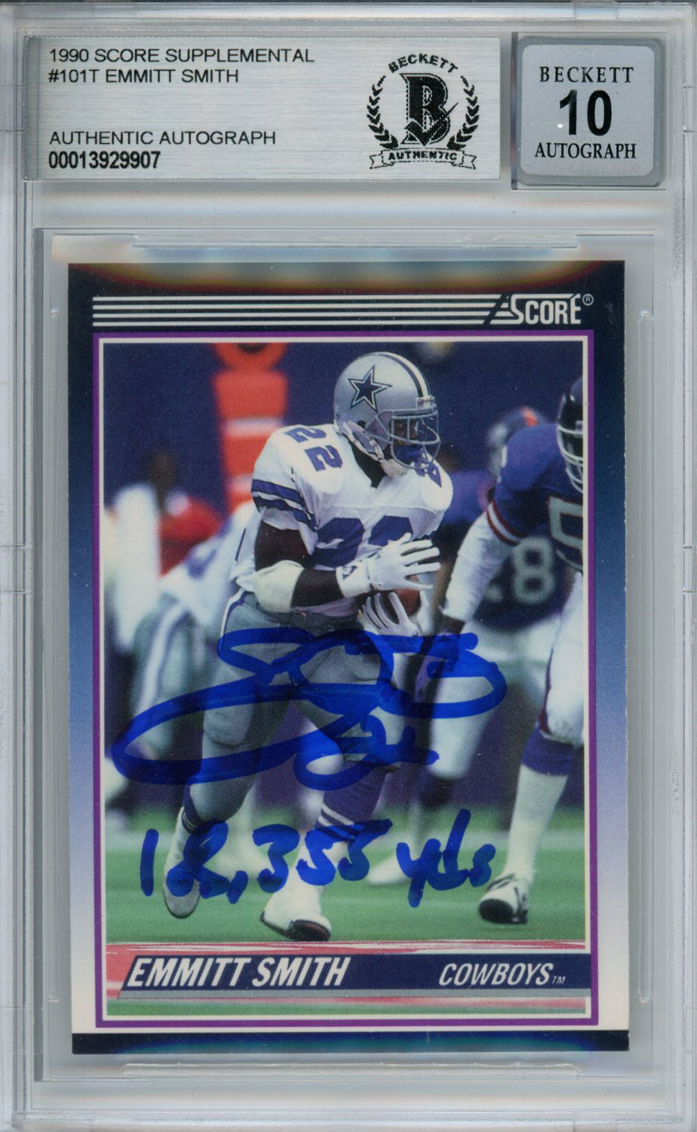 Emmitt Smith Autographed 1990 Score #101T Rookie Card Beckett Slab