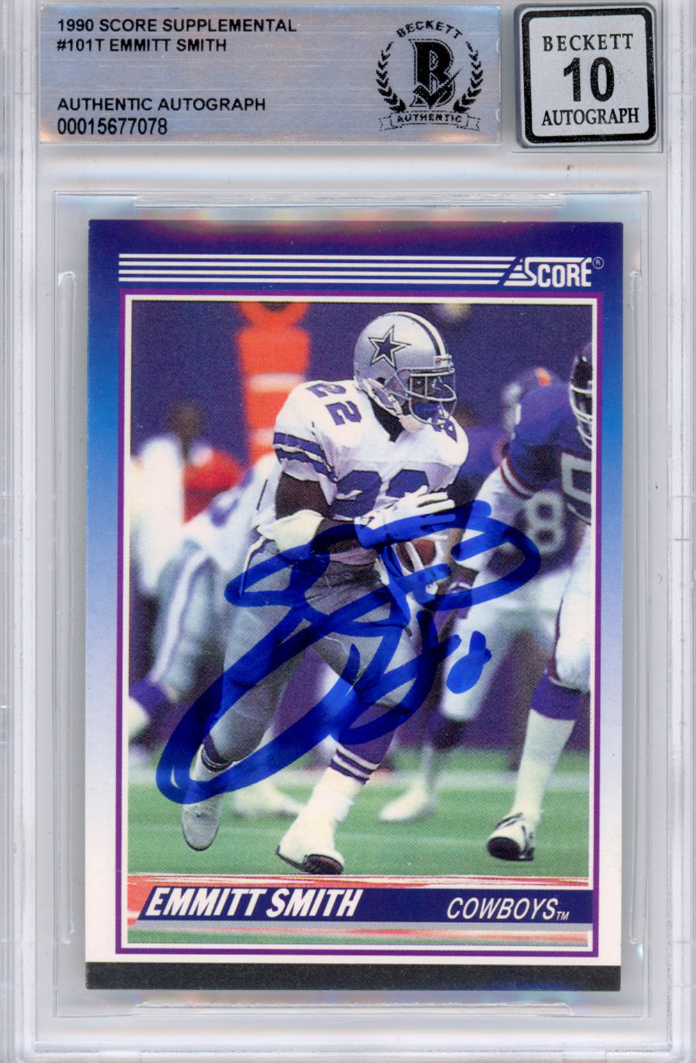 Emmitt Smith Signed 1990 Score Supplemental #101 (Grade 10) Slabbed BAS