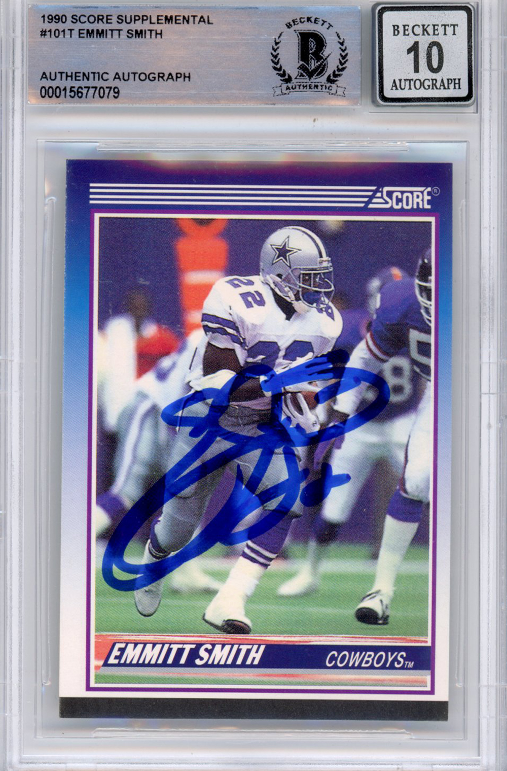 Emmitt Smith Signed 1990 Score Supplemental #101 (Grade 10) Slabbed BAS