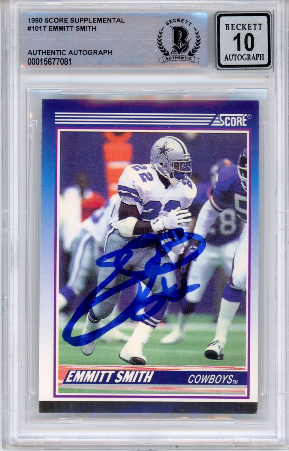 Emmitt Smith Signed 1990 Score Supplemental #101 (Grade 10) Slabbed BAS