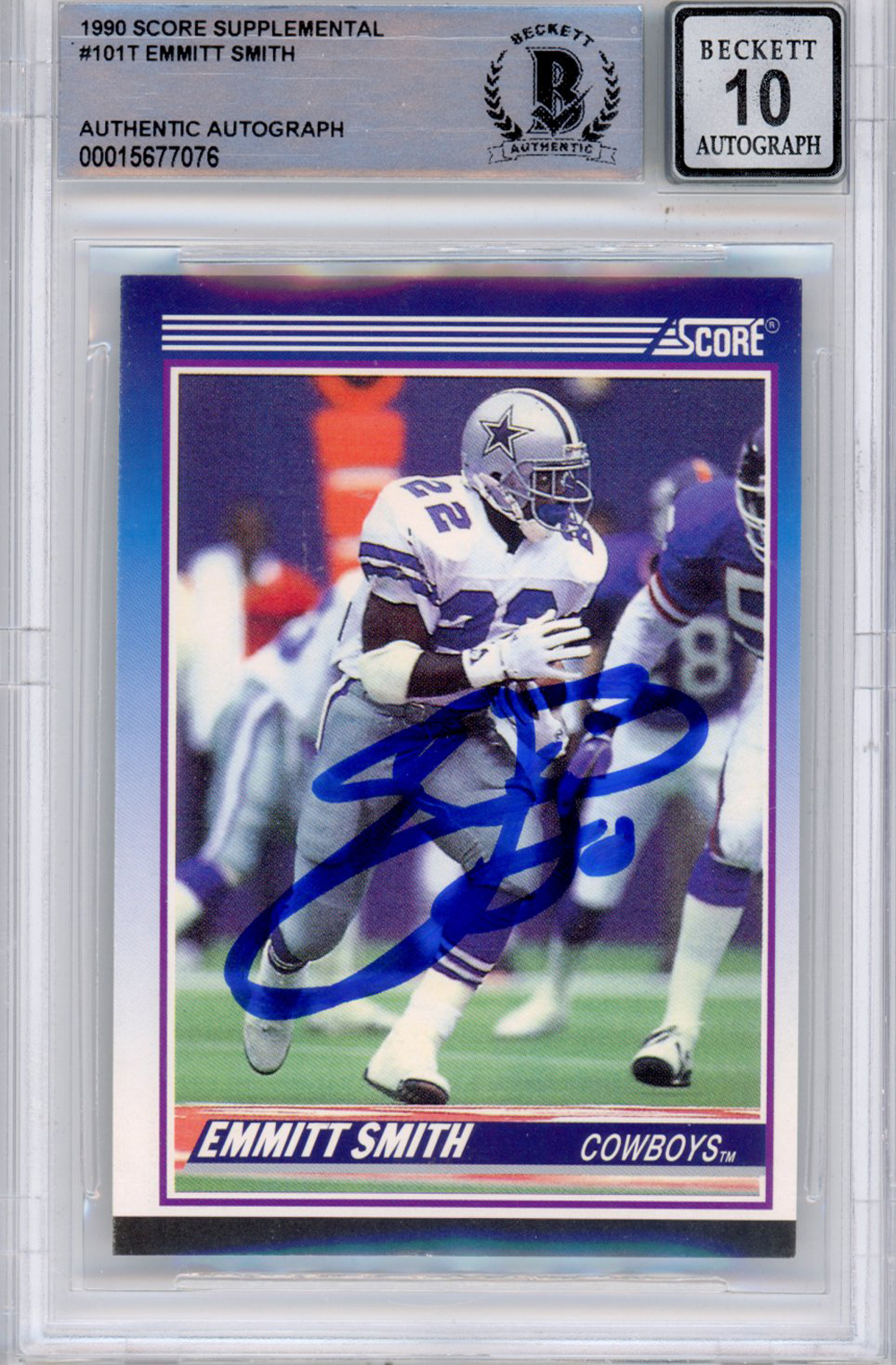 Emmitt Smith Signed 1990 Score Supplemental #101 (Grade 10) Slabbed BAS