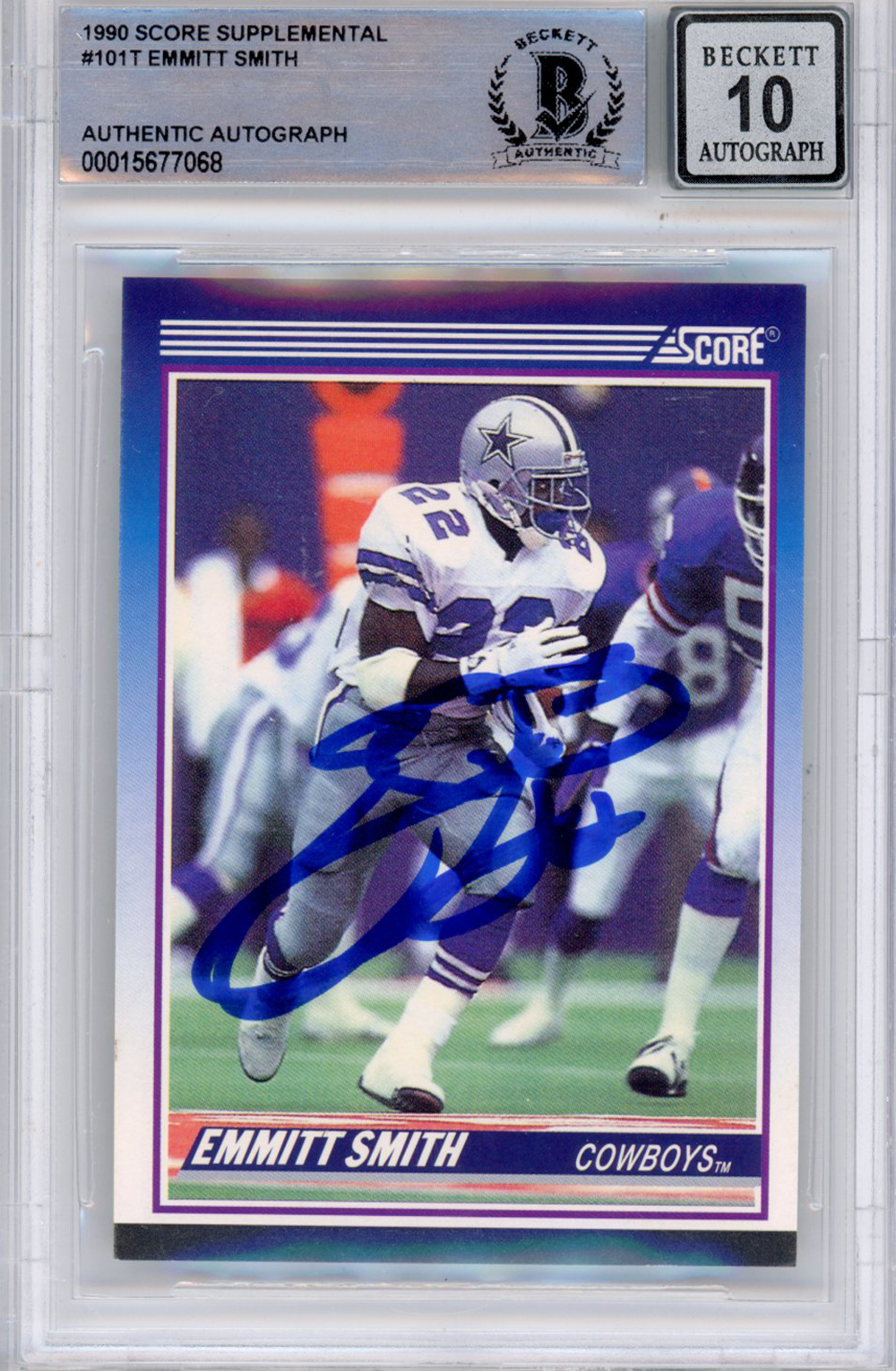 Emmitt Smith Signed 1990 Score Supplemental #101 (Grade 10) Slabbed BAS