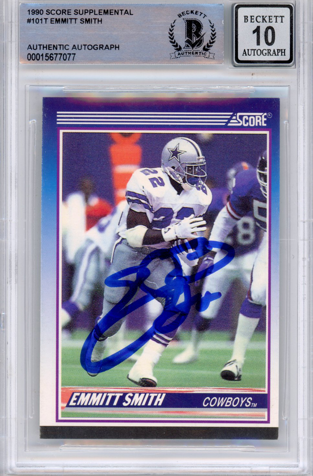 Emmitt Smith Signed 1990 Score Supplemental #101 (Grade 10) Slabbed BAS