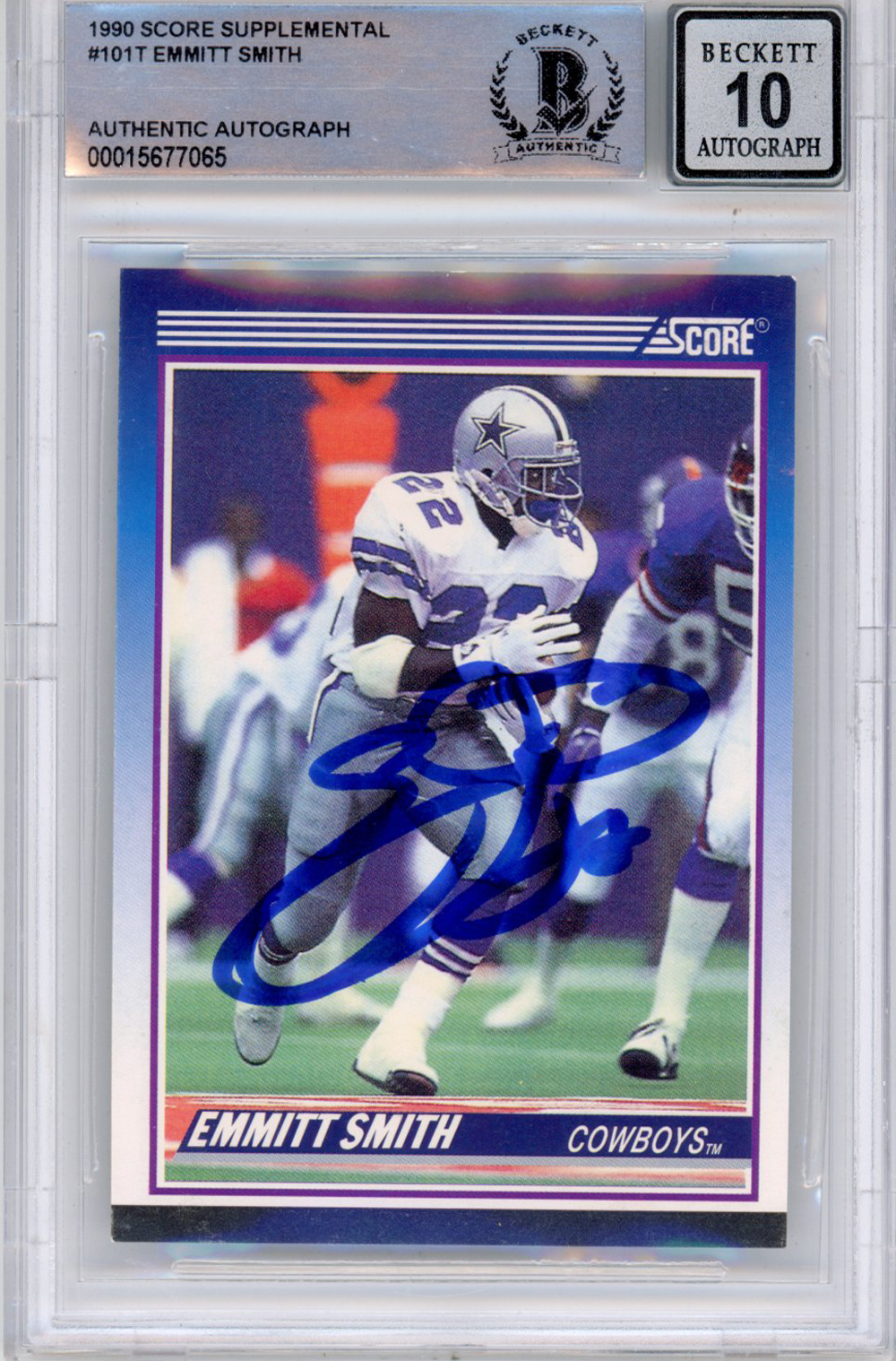 Emmitt Smith Signed 1990 Score Supplemental #101 (Grade 10) Slabbed BAS