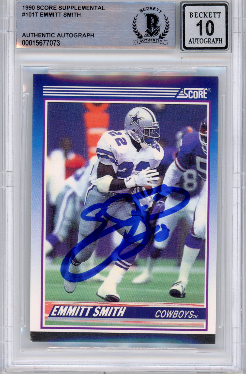 Emmitt Smith Signed 1990 Score Supplemental #101 (Grade 10) Slabbed BAS