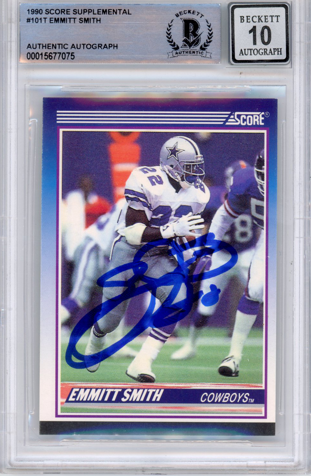 Emmitt Smith Signed 1990 Score Supplemental #101 (Grade 10) Slabbed BAS