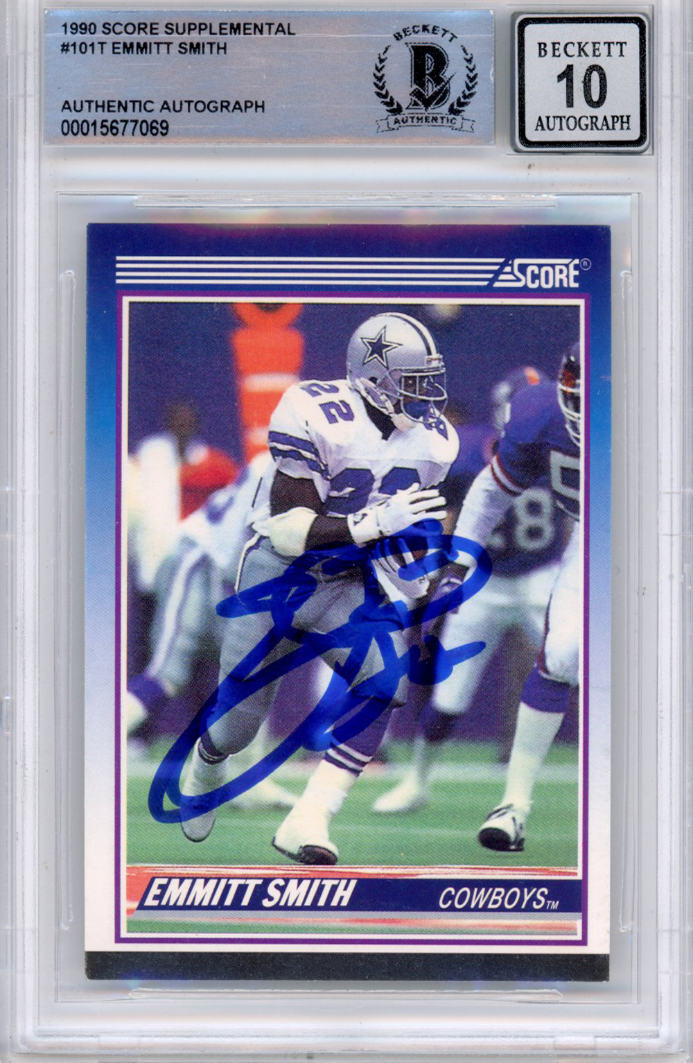 Emmitt Smith Signed 1990 Score Supplemental #101 (Grade 10) Slabbed BAS