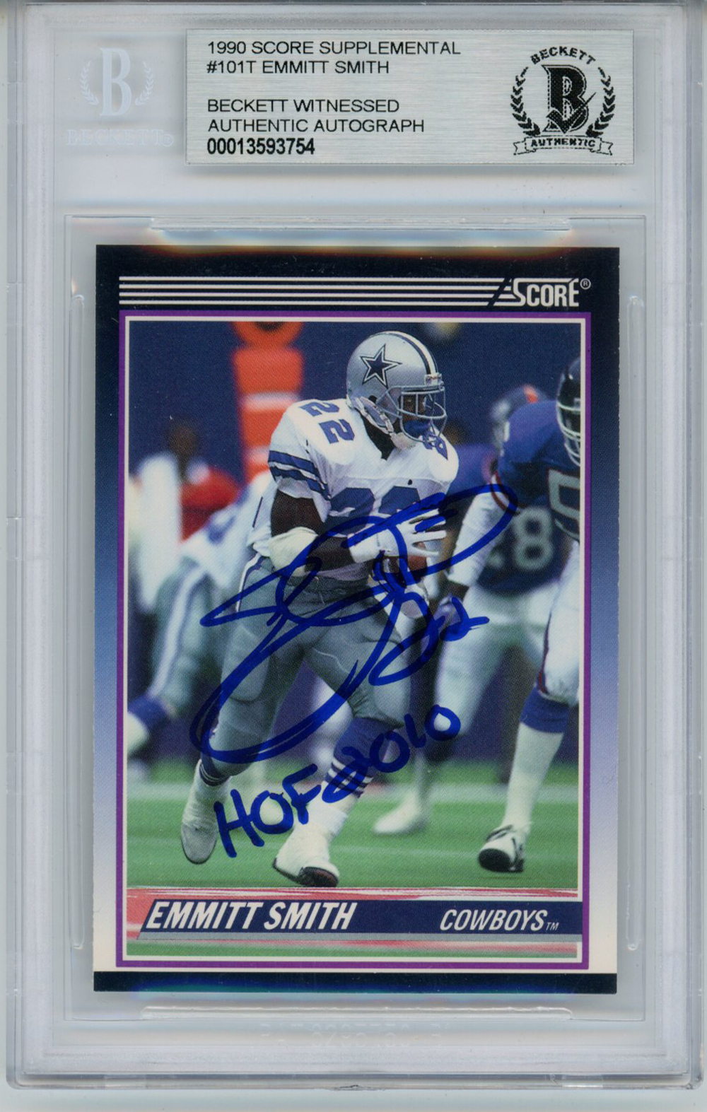 Emmitt Smith Autographed 1990 Score #101 Rookie Card HOF Beckett Slab