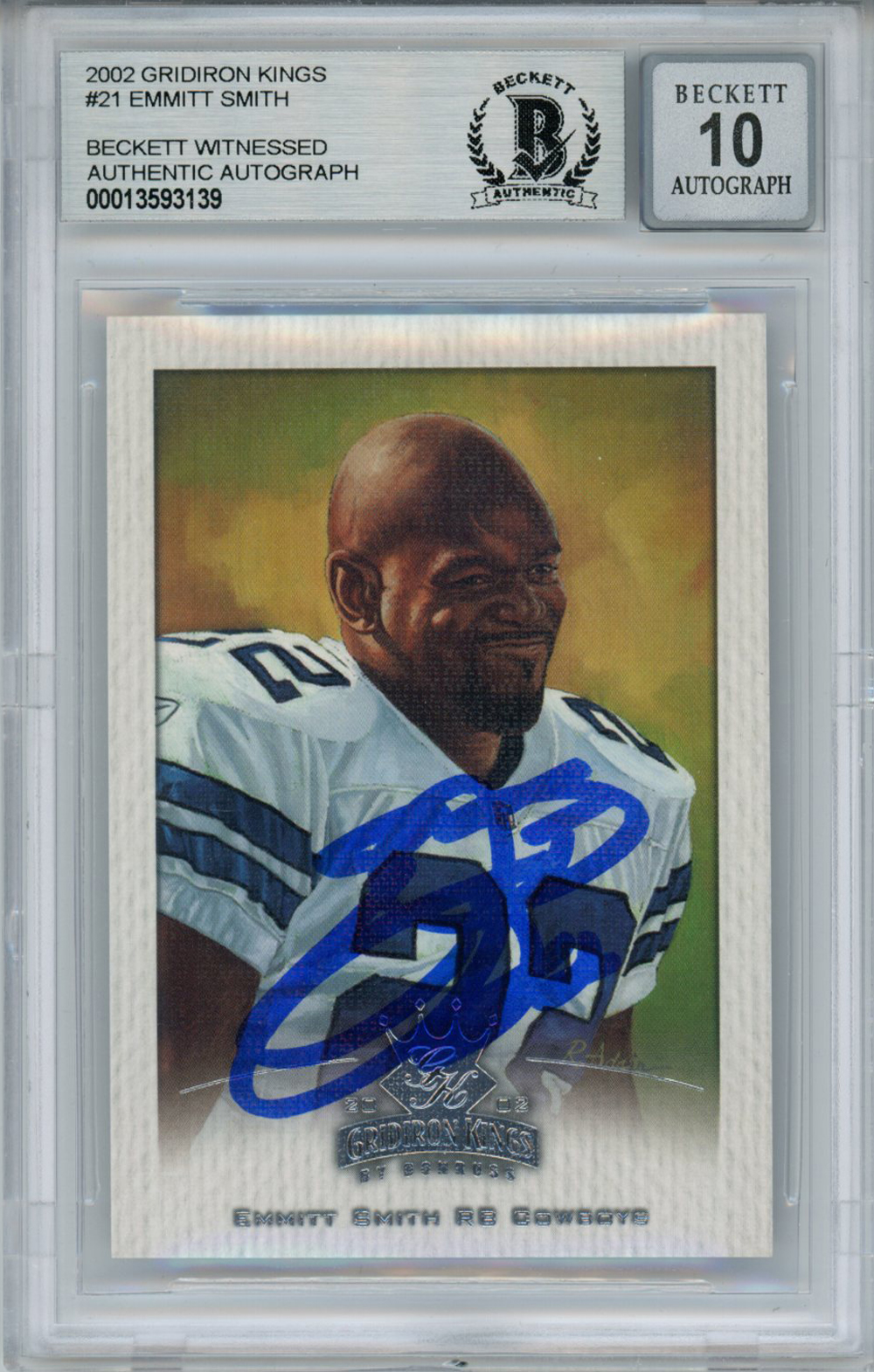 Emmitt Smith Signed 2002 Gridiron Kings #21 Trading Card Beckett 10 Slab