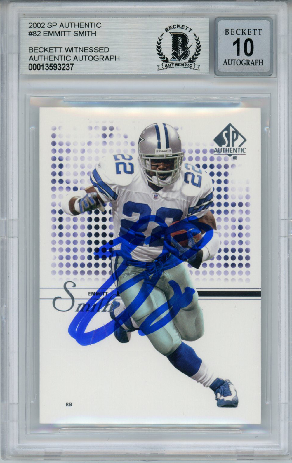 Emmitt Smith Signed 2002 SP Authentic #82 Trading Card Beckett 10 Slab