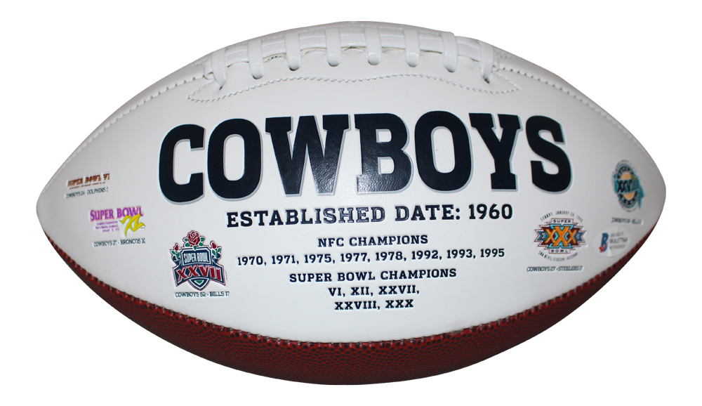 Emmitt Smith Autographed/Signed Dallas Cowboys Logo Football BAS 28408