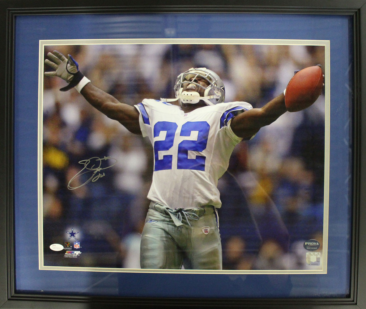 Emmitt Smith Autographed/Signed Dallas Cowboys Framed 16x20 Photo JSA 26849
