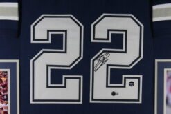 Emmitt Smith Autographed/Signed Pro Style Blue XL Framed Jersey Beckett 51239
