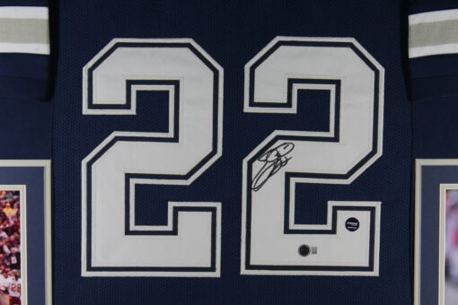 Emmitt Smith Autographed/Signed Pro Style Blue XL Framed Jersey Beckett 51239