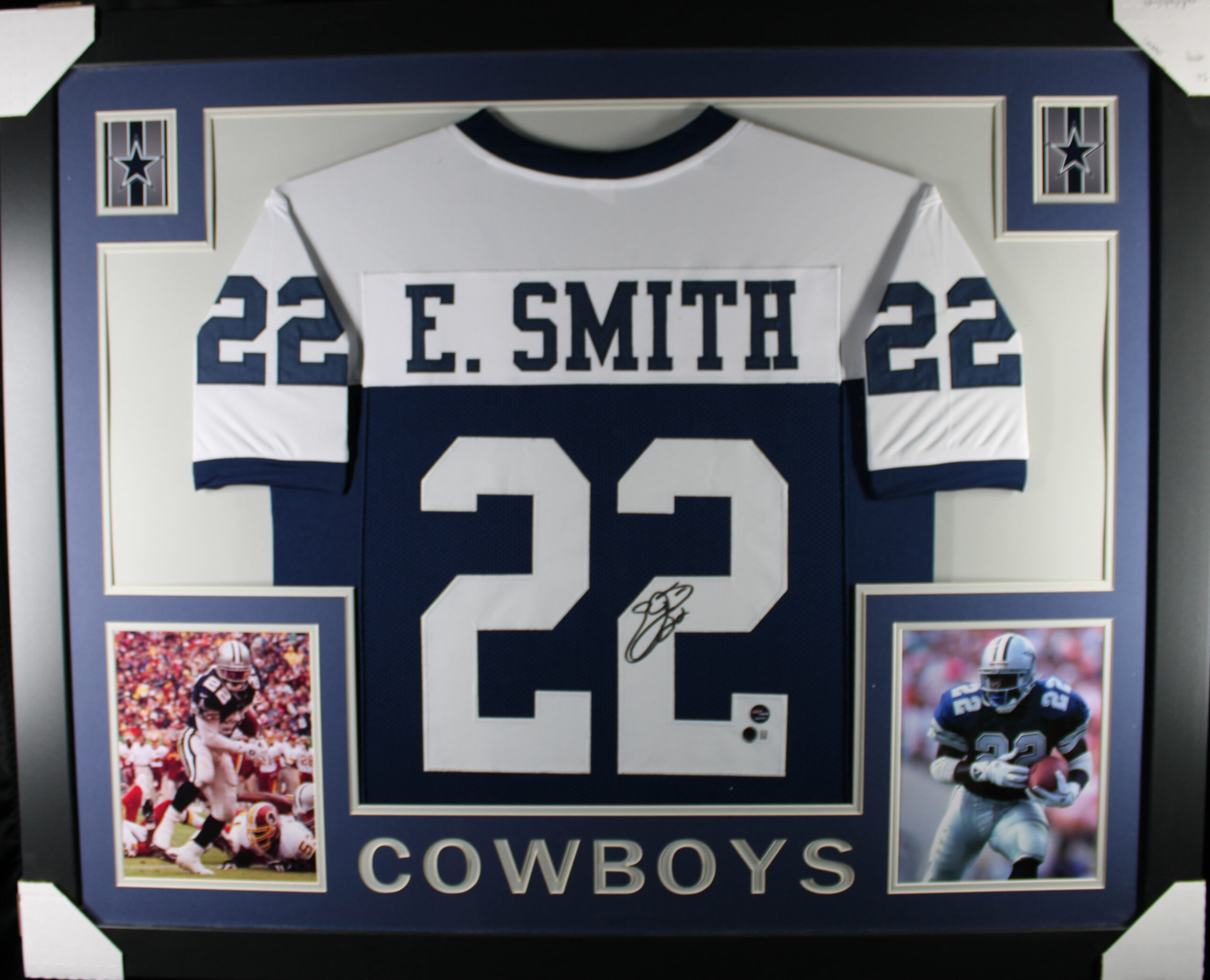 Emmitt Smith Autographed Pro Style Sz XL Blue Framed Jersey 35x43 Beckett 57311