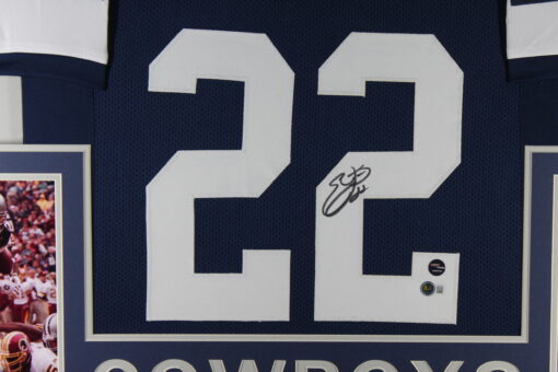 Emmitt Smith Autographed/Signed Pro Style Blue XL Framed Jersey Beckett 51240