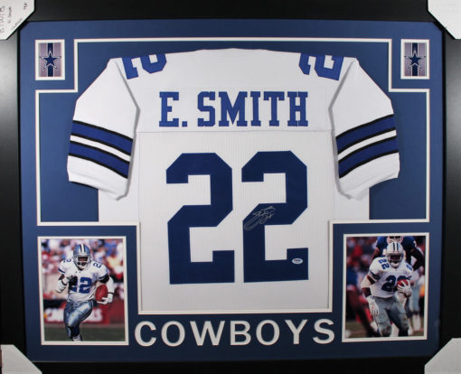 Emmitt Smith Autographed Dallas Cowboys Framed White XL Jersey PSA 10876
