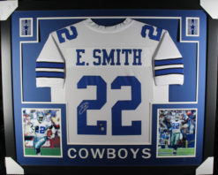 Emmitt Smith Autographed/Signed Pro Style Framed White XL Jersey BAS