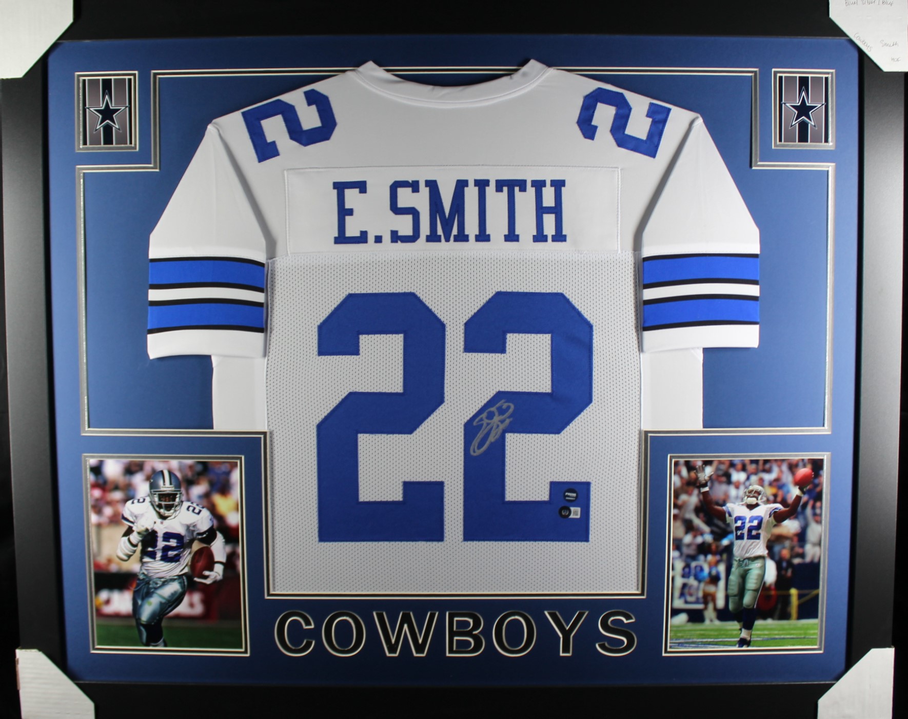 Emmitt Smith Autographed Pro Style Framed White XL Jersey Beckett