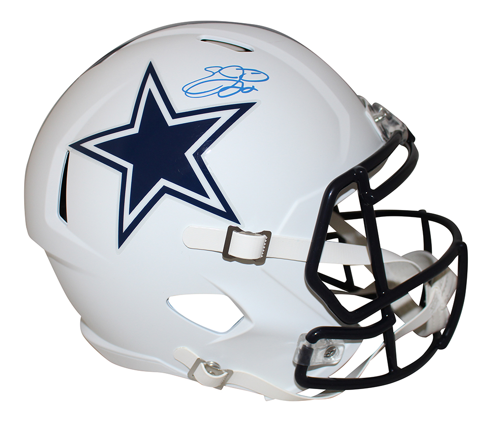 Emmitt Smith Autographed Dallas Cowboys F/S Flat White Helmet BAS 28405