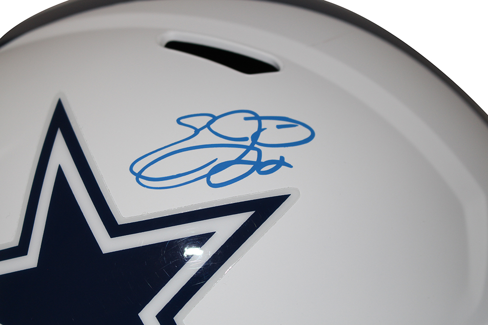 Emmitt Smith Autographed Dallas Cowboys F/S Flat White Helmet BAS 28405