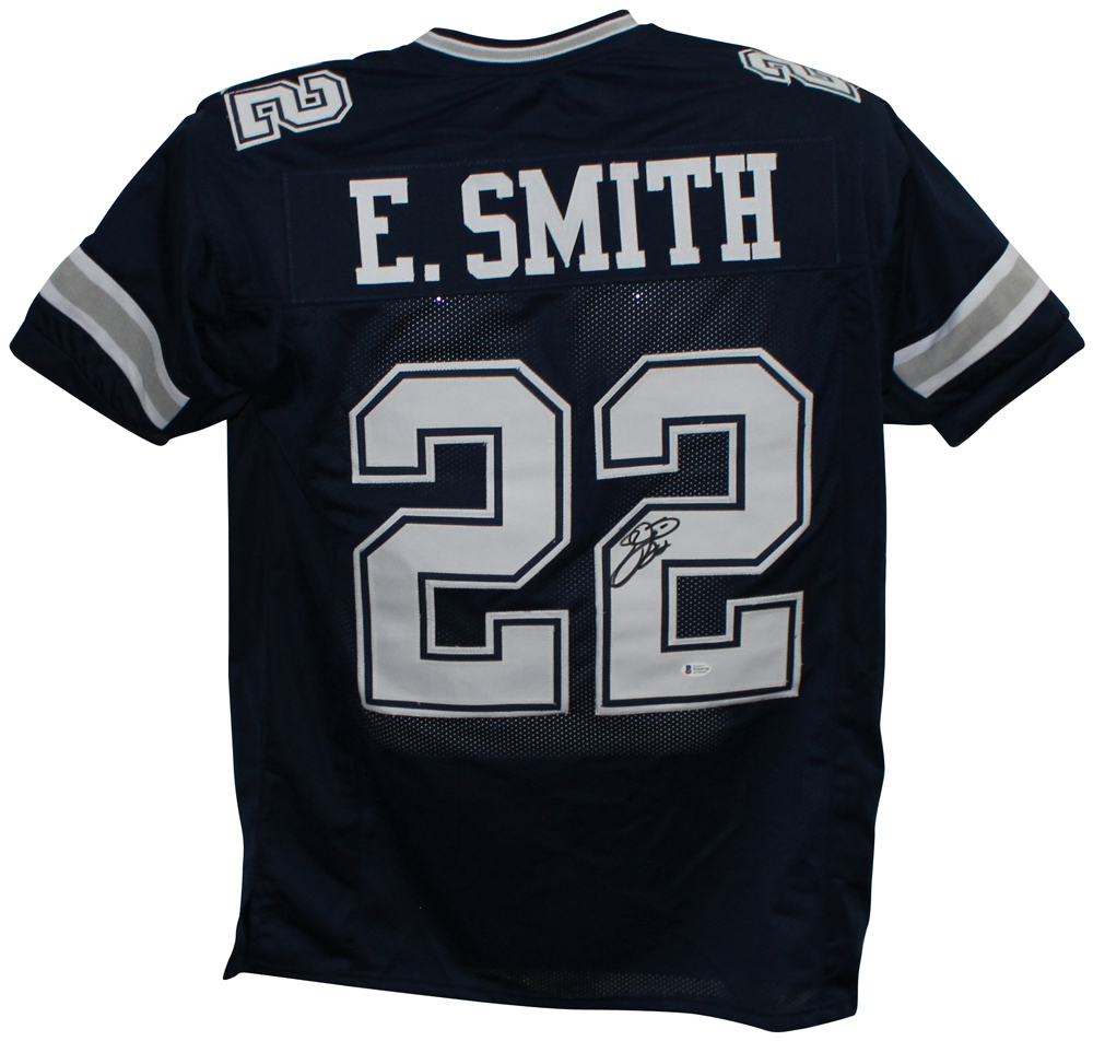 Emmitt Smith Autographed/Signed Pro Style Blue XL Jersey BAS