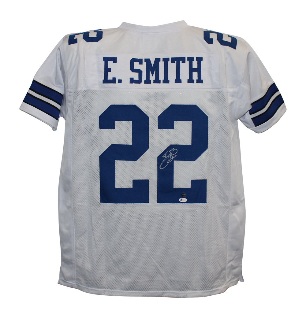 Emmitt Smith Autographed/Signed Pro Style White XL Jersey BAS 28322