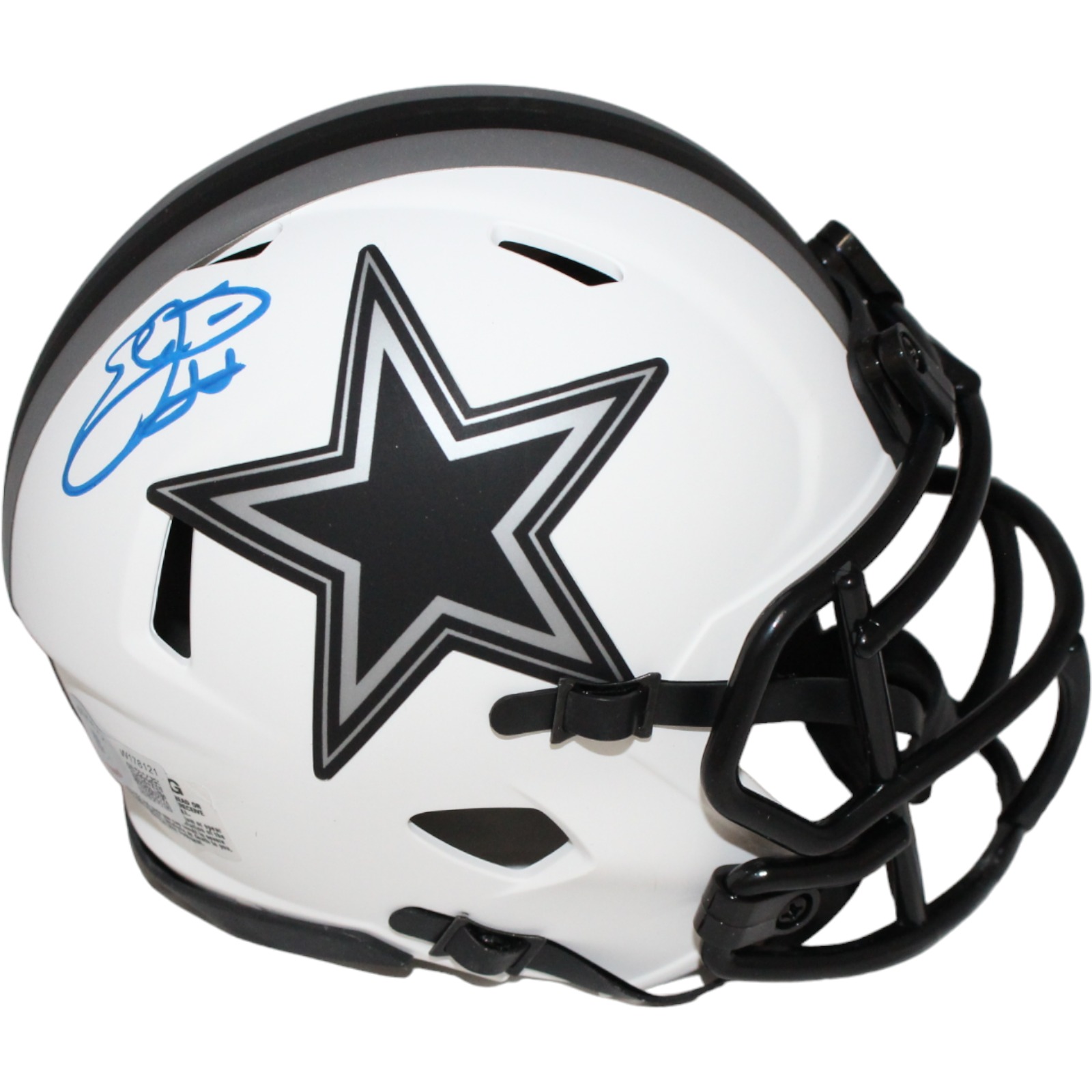Emmitt Smith Signed Dallas Cowboys Lunar Mini Helmet Beckett