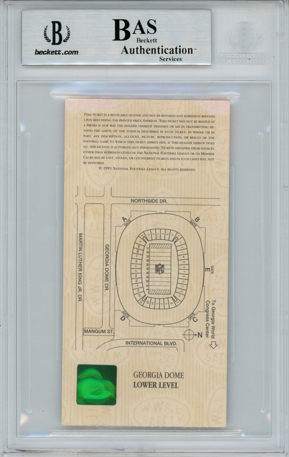 Emmitt Smith Autographed Super Bowl XXVIII Ticket Stub MVP Beckett Slab