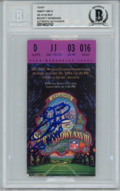 Emmitt Smith Signed Dallas Cowboys Ticket SB XXVIII w/MVP BAS Slab