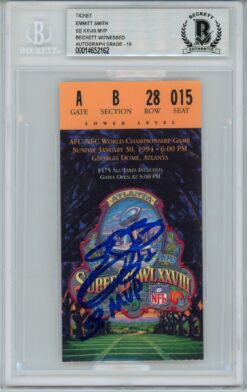 Emmitt Smith Signed Dallas Cowboys Ticket SB XXVIII w/MVP BAS Slab