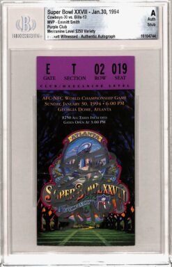 Emmitt Smith Signed Dallas Cowboys Ticket Stub SB XXVIII MVP Beckett Slab 