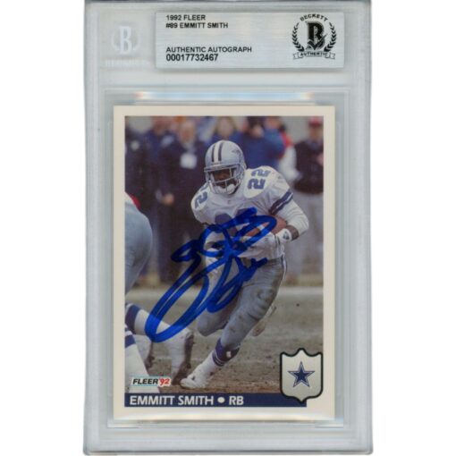 Emmitt Smith Autographed/Signed 1992 Fleer #89 Card Slab Beckett 49943