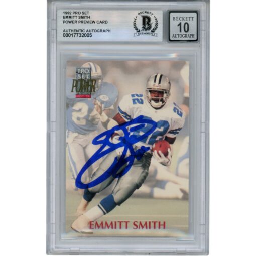 Emmitt Smith Autographed/Signed 92 Pro Set Power 10 Auto Card Slab Beckett 49945