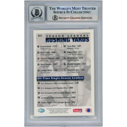 Emmitt Smith Autographed/Signed 1993 Upper Deck #421 Card Slab Beckett 49947