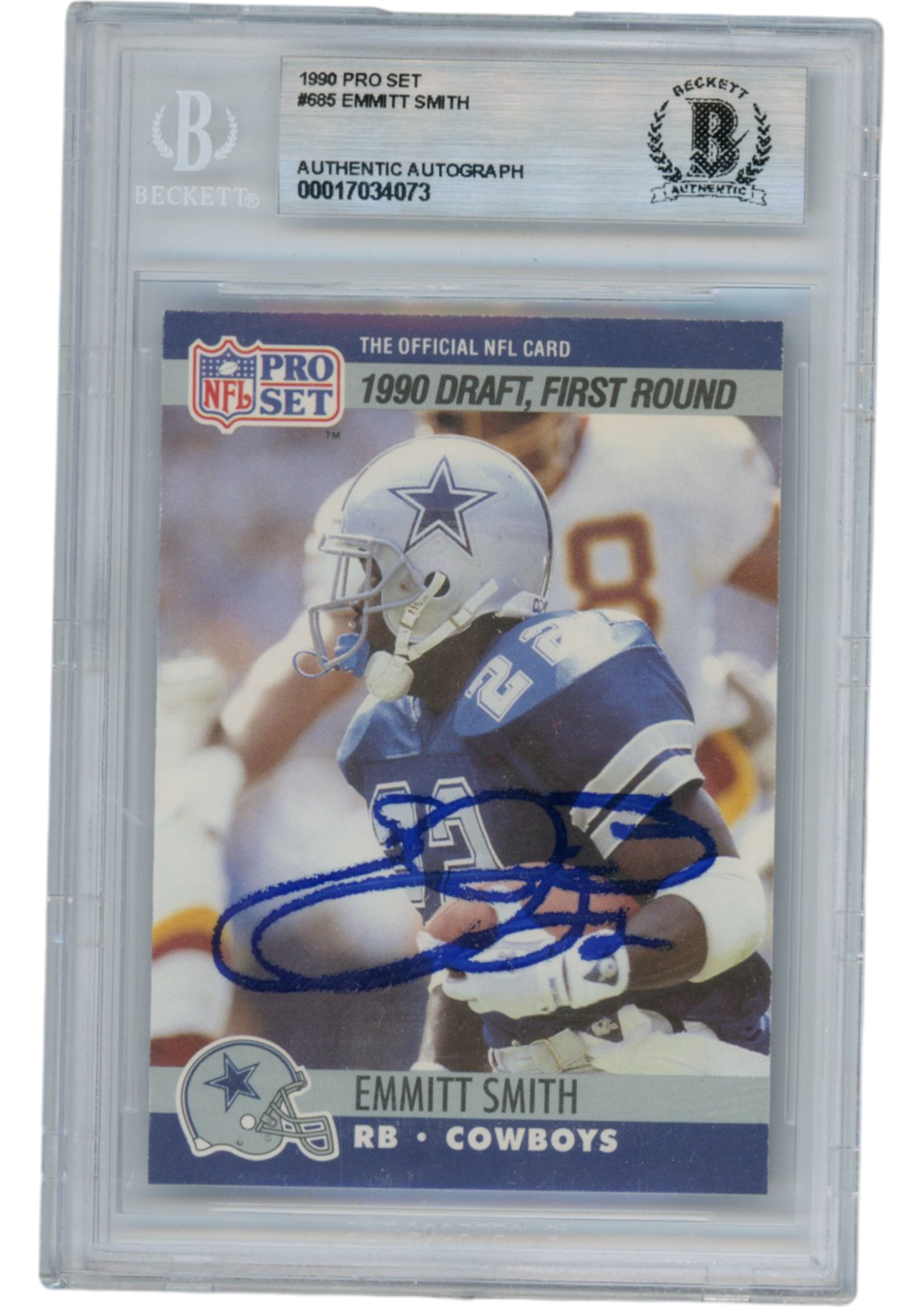 Emmitt Smith Autographed 1990 Pro Set #685 Trading Card AS IS Slab Beckett 54879