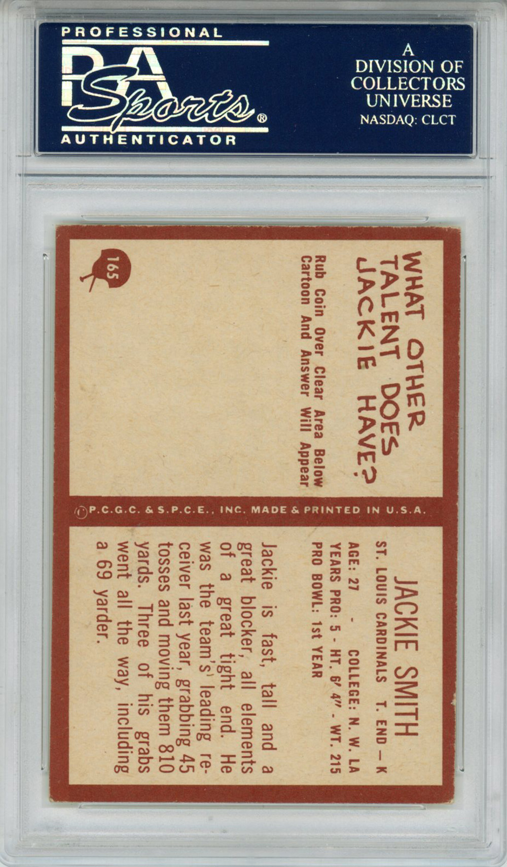 Jackie Smith Signed 1967 Philadelphia #165 Trading Card HOF PSA Slab