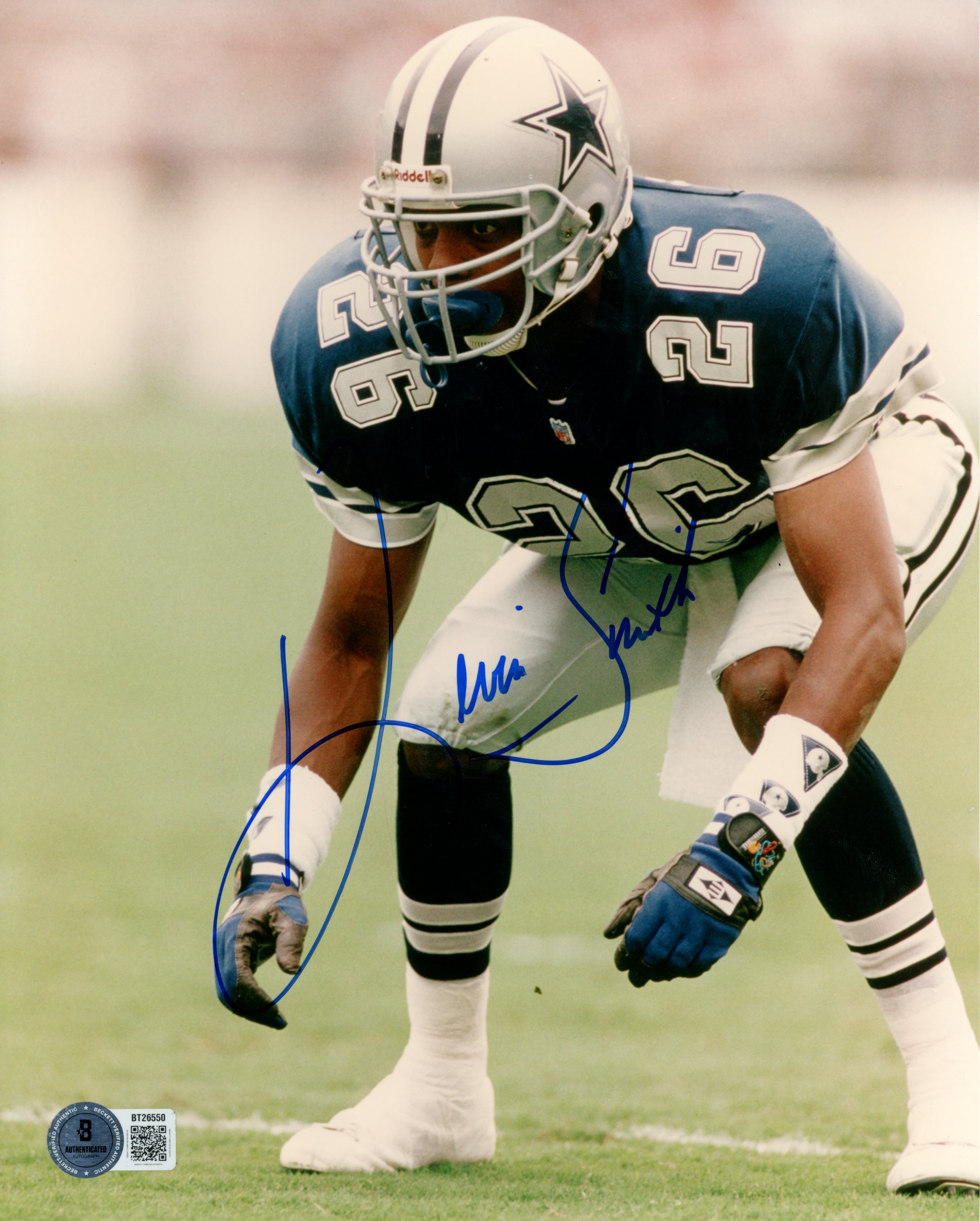 Kevin Smith Autographed Dallas Cowboys 8x10 Photo Blue Low Stance Beckett 56726