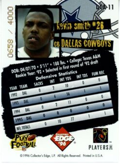 Kevin Smith Autographed Dallas Cowboys 1996 Collector's Edge #DCA-11 Card 55975