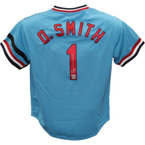 Ozzie Smith Autographed St Louis Cardinals M&N Blue Jersey HOF FAN