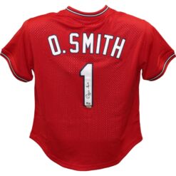 Ozzie Smith Autographed St Louis Cardinals Mitchell Ness Red Jersey FAN