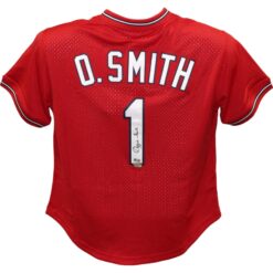 Ozzie Smith Autographed St Louis Cardinals Mitchell Ness Red Jersey FAN 