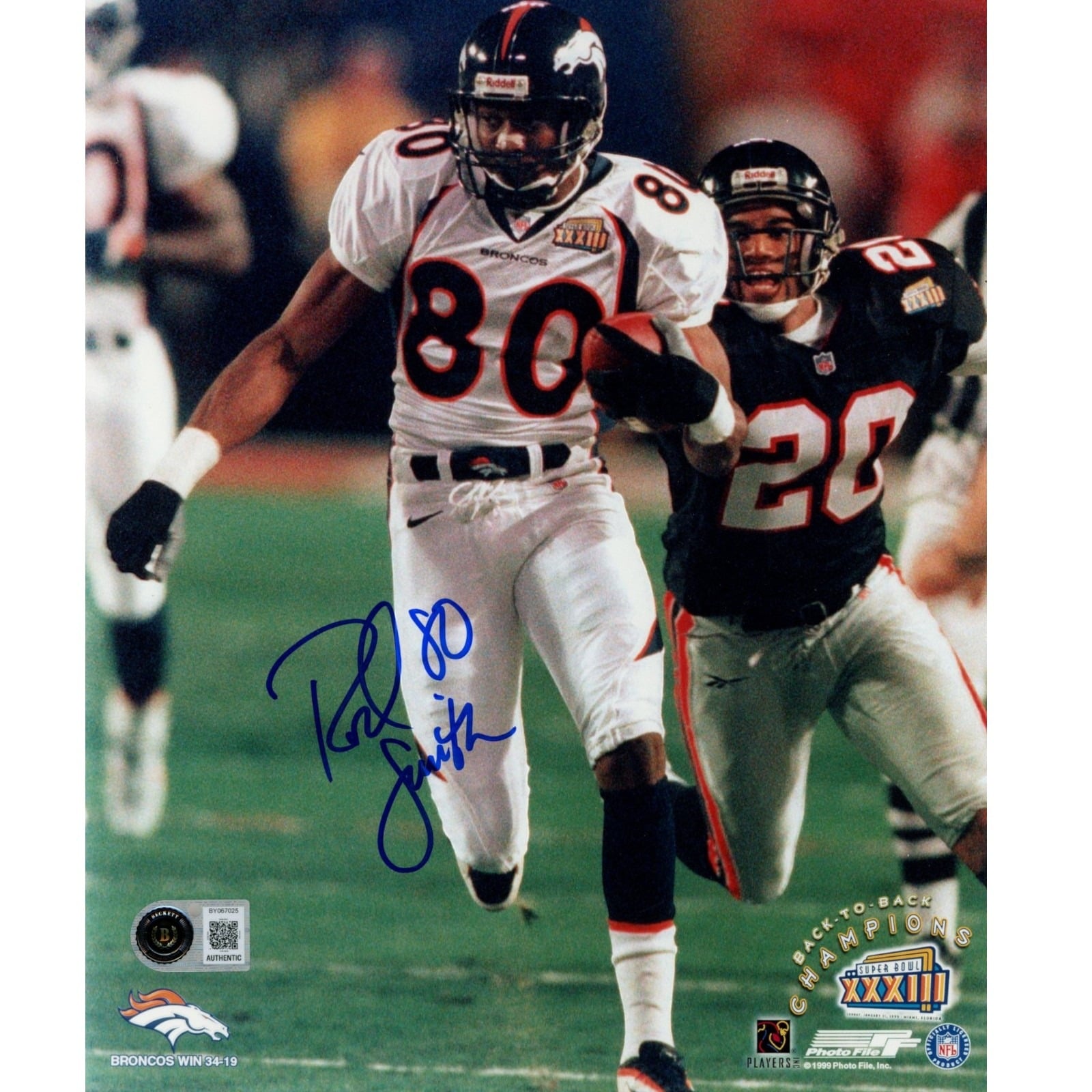 Rod Smith Autographed Denver Broncos Super Bowl XXXIII 8x10 Photo Beckett 57802 1 Rod Smith Autographed Denver Broncos Super Bowl XXXIII 8x10 Photo Beckett 57802