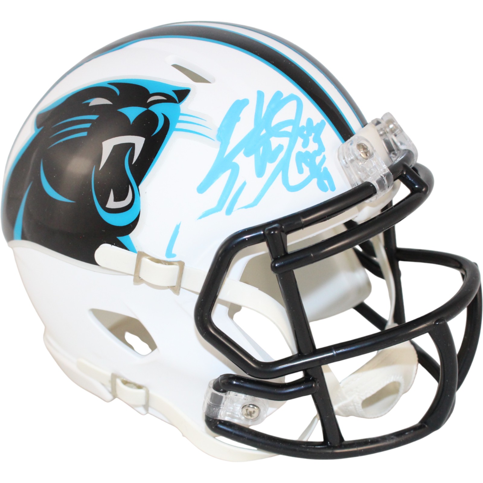 Steve Smith Autographed Carolina Panthers Mini Helmet Flat White Radtke 53148