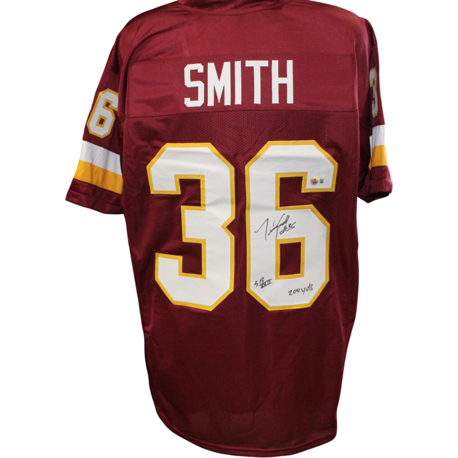 Timmy Smith Autographed Pro Style XL Red Jersey 204 yds Super Bowl Beckett 54292