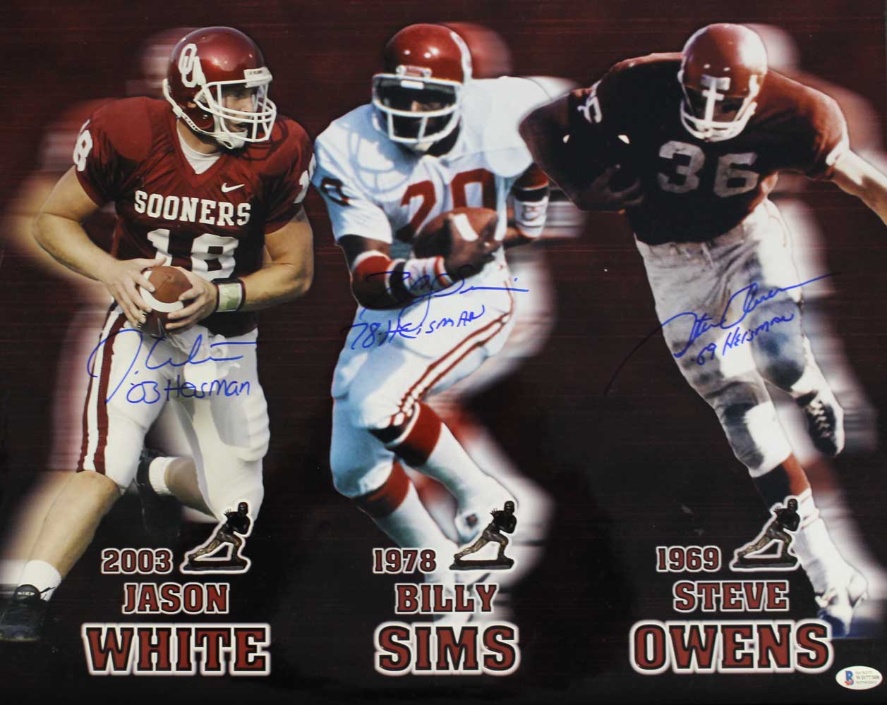 Oklahoma Sooners Signed 16x20 Photo Owens Sims & White Heisman BAS 31352