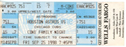 Sammy Sosa 66th Homer Run Chicago Cubs Houston Astros 09/25/98 Ticket Stub 35778