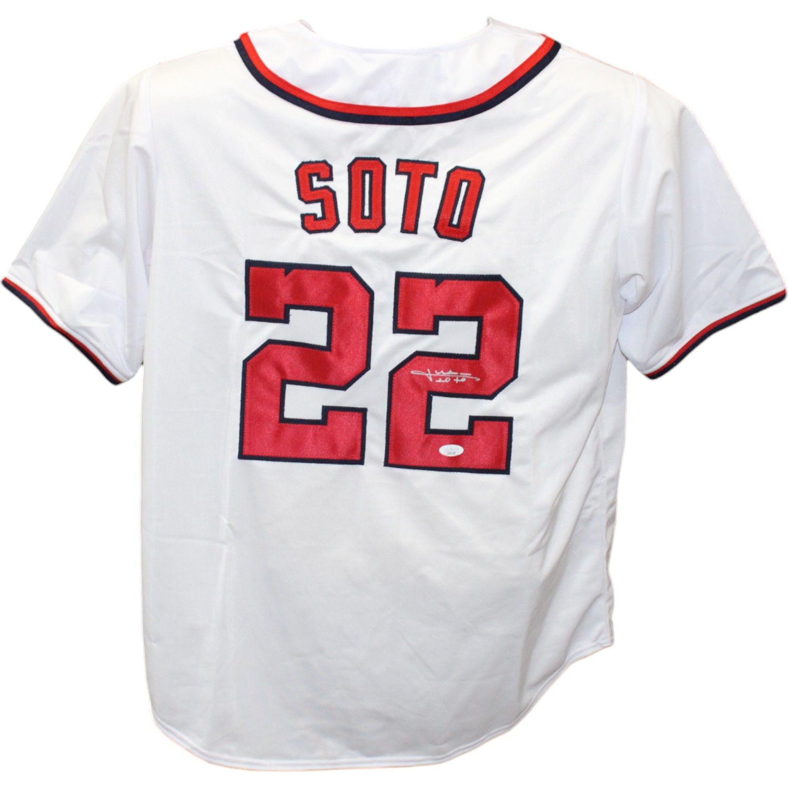 Juan Soto Autographed/Signed Pro Style White Jersey Beckett
