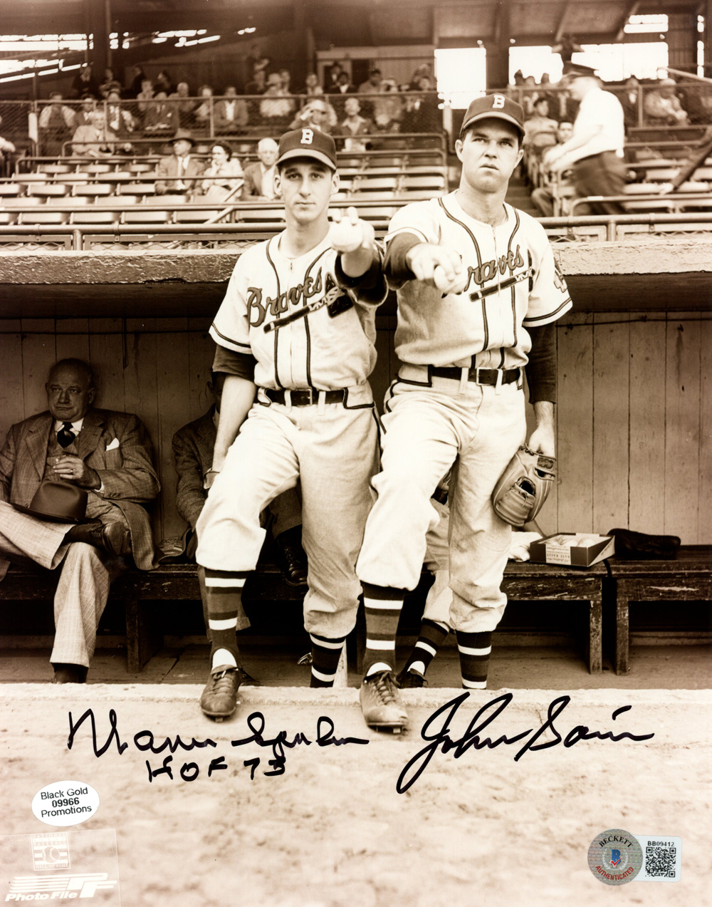 Johnny Sain & Warren Spahn Autographed Broston Braves 8x10 Photo Beckett