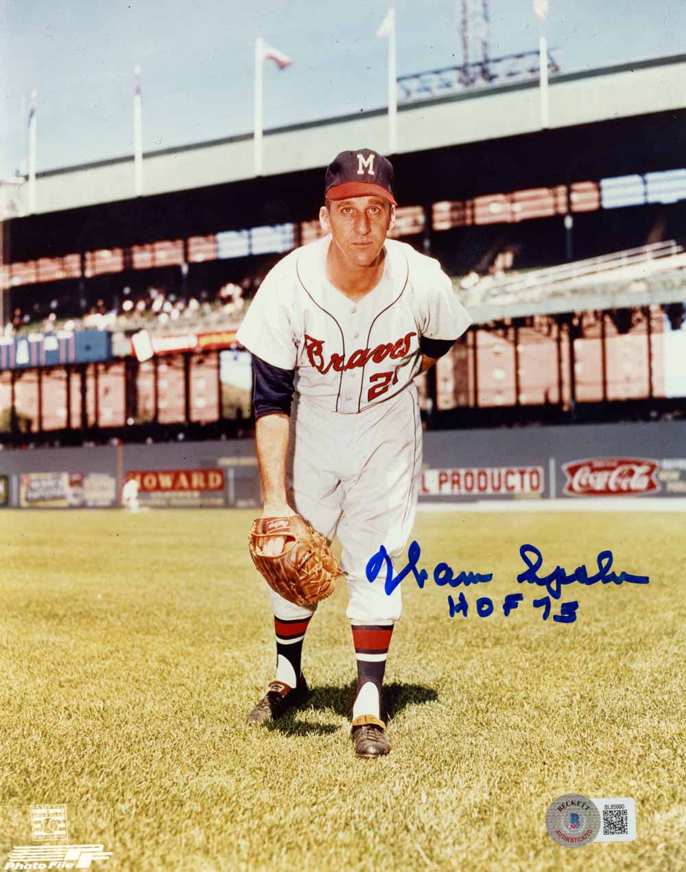 Warren Spahn Autographed Milwaukee Braves 8x10 Photo HOF BAS 51133